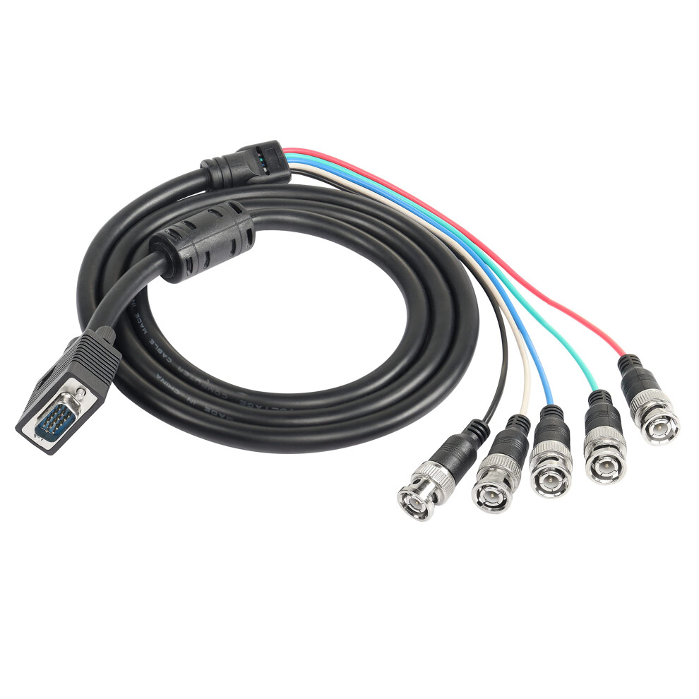 Vga To Bnc Video Cable 1.5M Hd15 Vga To 5 Bnc Rgb Male Coaxial High Resolution For Hdtv Monitor Black 9187378526187