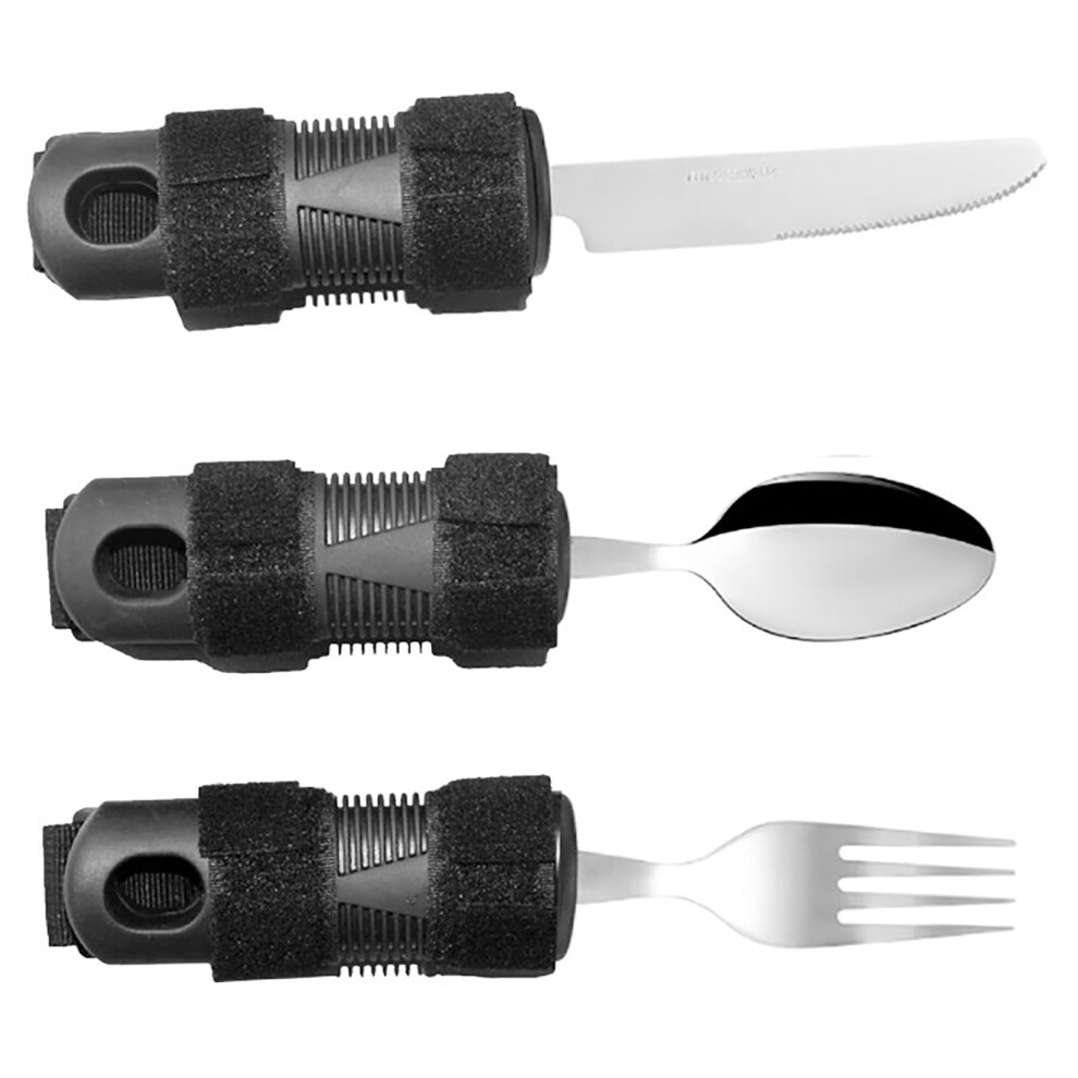 Adaptive Eating Utensils Spoon and Fork Set with Anti Slip Grip for Elderly Parkinson and Arthritis