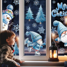 Blue Glitter Christmas Window Clings Snowman and Snowflake DoubleSided Decals for Winter Decor