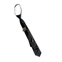 (Crown tie zipper) Punk Pre Tied Black Ties with Bear Metal Chain for Women Girls for Normal Shirt Or Blouse Uniform Pre Tied Multicolor