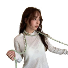 (Green) Korean Fashion Thin Ribbon Scarf Breathable Knitted Easy Fold Travel Essential  Gray