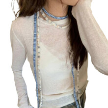 (Blue) Korean Fashion Thin Ribbon Scarf Breathable Knitted Easy Fold Travel Essential  Gray