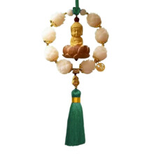 (Lotus Buddha green t) Light Weight Wooden Buddhist Pendant Handmade Car Ornament Decoration for Modern Vehicle Interior Styling Multicolor