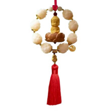 (Lotus Buddha Red Tas) Light Weight Wooden Buddhist Pendant Handmade Car Ornament Decoration for Modern Vehicle Interior Styling Multicolor