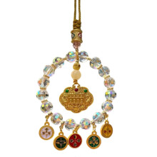 (God of Wealth Gold A) Light Weight Wooden Buddhist Pendant Handmade Car Ornament Decoration for Modern Vehicle Interior Styling Multicolor