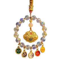 (God of Wealth Peace) Light Weight Wooden Buddhist Pendant Handmade Car Ornament Decoration for Modern Vehicle Interior Styling Multicolor