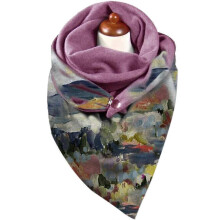 Cotton Scarfs for Cold Winter Warm Thick Wrap with Button Soft Scarves Cute Graphic Printed Scarf for Ladies Girlfriend  Red