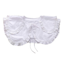 Women Girls Royal Style Double Layer Fake Collar Shawl Shoulder Wrap High Low Tiered Ruffled Necklace Vintage Lace-Up White Capelet Poncho