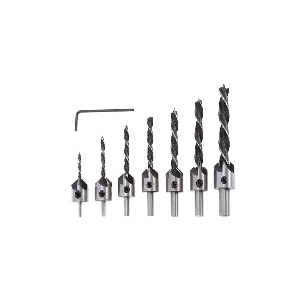 Hss Countersink Drill Bit Set 3Mm10mm, 4 Pcs, Reamer, Chamfer, Counterbore, Pilot Hole Cutter, Woodworking, Silver 9347817742060