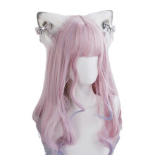 (Gray) Bangs Hair Clip Plush for Cat Ears Hair Barrettes Lovely Lolita Animal Ears Barrettes with Bows Hairstyle Accessories Yellow