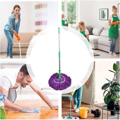 Spin Mop 360 Absorbent Microfiber with Telescopic Handle Easy Wring for All Floor Types 2