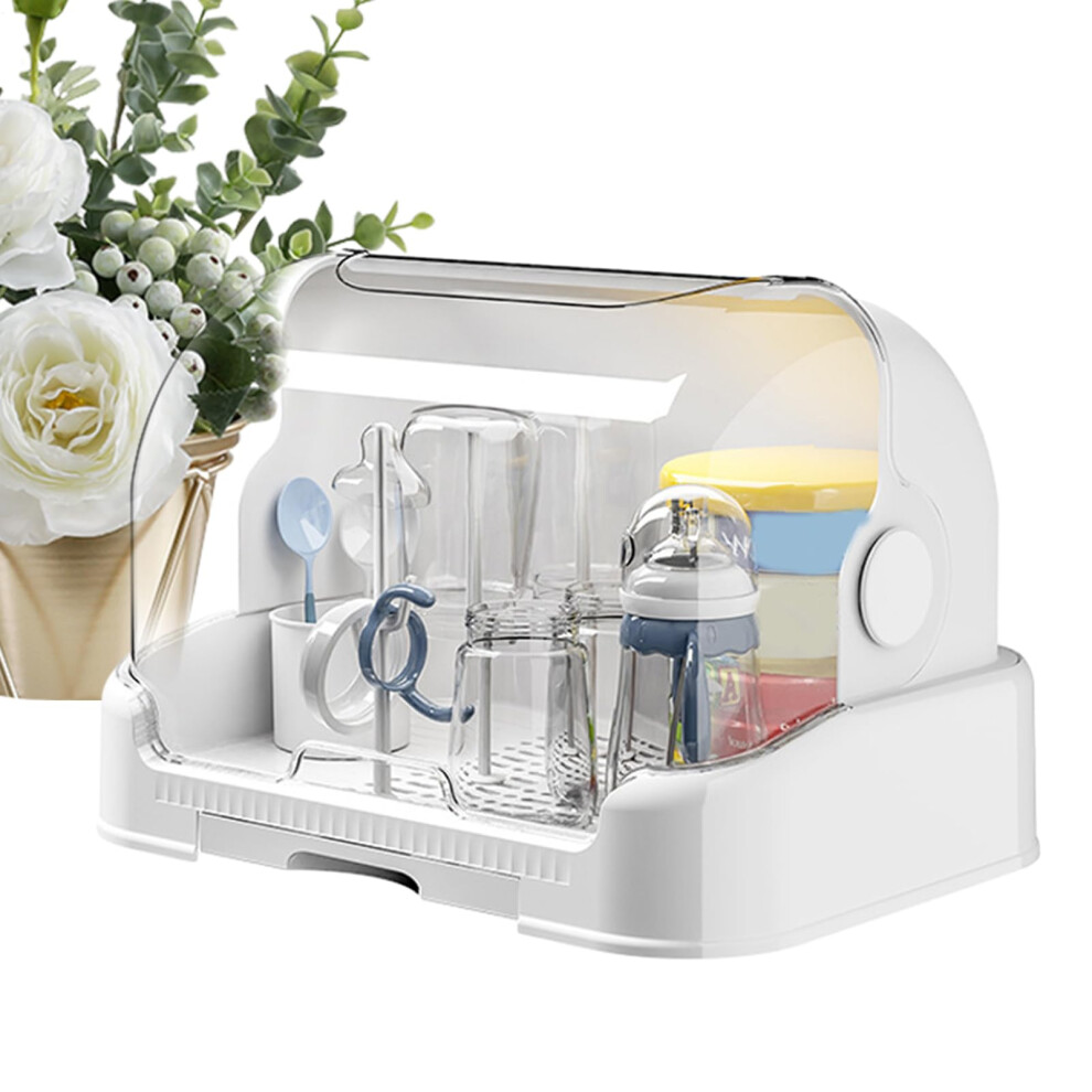 Toddler Bottles Storage Box Dustproof Drying Rack Durable Countertop Rack With Bracket White