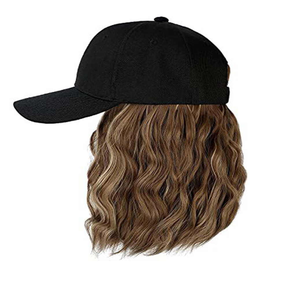 Unisex Hat Wig For Women Short Wave Baseball Cap Wig, 14Inch Curly Synthetic Hair Extensions, Wavy Curly Bob, Sun Hat 10H88