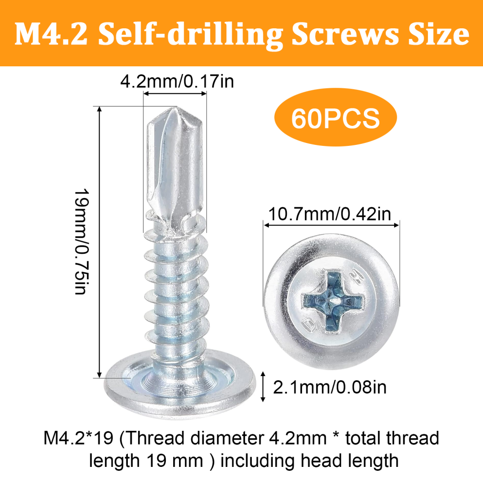 Phillips Truss Head Self-Drilling Screws, Sharp Tail For Easy Drilling, Galvanized Surface Prevents Rust And Corrosion, Time-Saving And Efficient 9340959462469