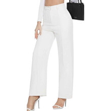 Dames casual broek met wijde pijpen, elastische casual broek met hoge taille en instapsluiting, ademende en kreukvrije stof.