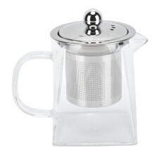 Glass-tekanne med avtakbar løs te-infuser i rustfritt stål, tekanne i høyborsilikatglass for bruk på hjemmekontor, elegant firkantet design