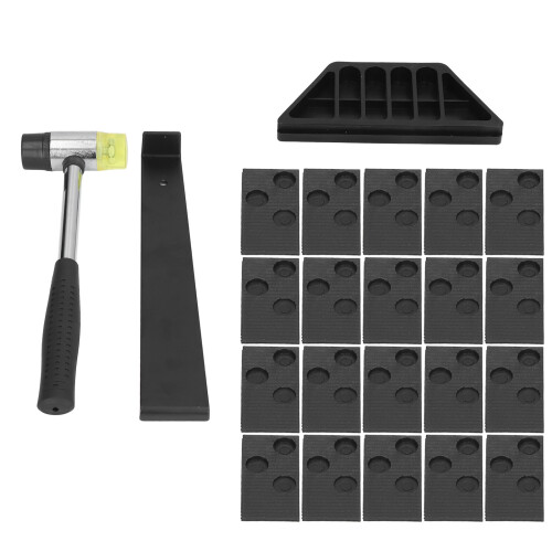 Comprehensive Floor Fitting System, Double Faced Mallet and Pull Bar Assembly, Tapping Block with Non-Slip Rubber Grip, Vibration Absorbing Flooring
