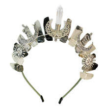 (black hair crystal) Photography Metal Natural Quartz Headband Baroque Style Hair Hoop Bride Woman Spring Summer Wedding Party Headwear