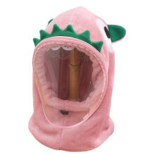 (Pink) Cute Dinosaur Balaclava Face Mask Windproof Hat with Face Shield Fleece Hood Bib Coldproof for Chilly Outdoor Activities Pink