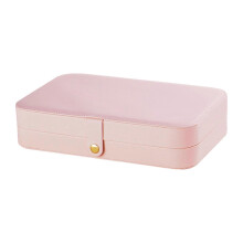 (Pink) Jewelry Box with Compartment Jewelry Organizer Case PU Leather Jewellery Container Practical Bedroom Dresser Organizer  White