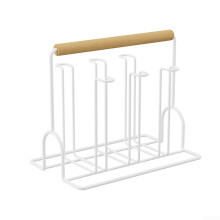 Wine Glass Holder with Wooden Handle, NonSlip Cup Drying Rack for Kitchen, White