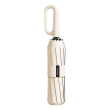 (Beige) Fully Automatic Umbrellas With Rings Buckle Durable Thick Portable Folding Sun Protection UPF50+ 72 Bones Triple Fold Umbrella