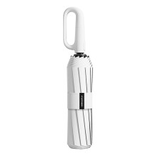 (Grey) Fully Automatic Umbrellas With Rings Buckle Durable Thick Portable Folding Sun Protection UPF50+ 72 Bones Triple Fold Umbrella