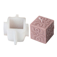 (B Style) Flower Leaves Pattern Cube Candle Molds Totem House Silicones Mould Casting Mould Plaster Making Tool Home Decorations