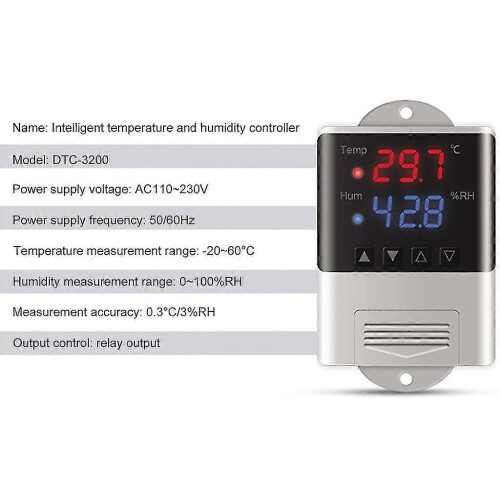 Temperature Humidity Controller Thermoregulator Thermostat Humidistat AC 110V 1
