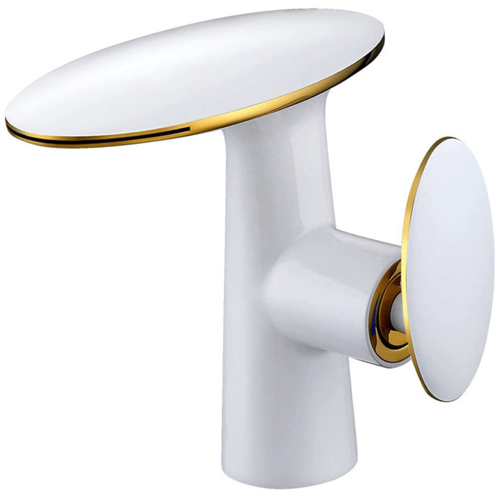 Waterfall Bathroom Faucet, 1Hole, Vessel Sink Compatible, White Gold Finish, Singlehandle Basin Mixer 9382693476722