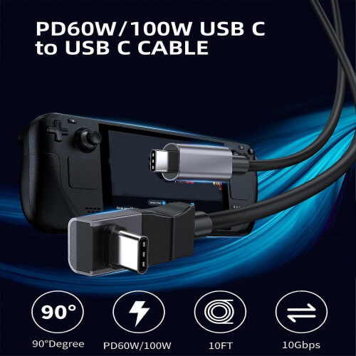 (2m) USB C to USB C 3.2 Gen2 Cable 10Gbps Data Sync 100W Fast Charging 90 Degree for Switches and More 1