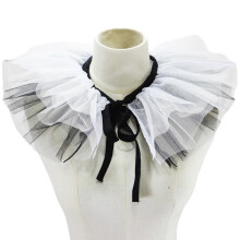 Gothic Ruffled Fake Collar Necklace Black White Mesh Tulle Shawl Elegant Neck Accessory for Costumes and Nightclubs Black and white colo