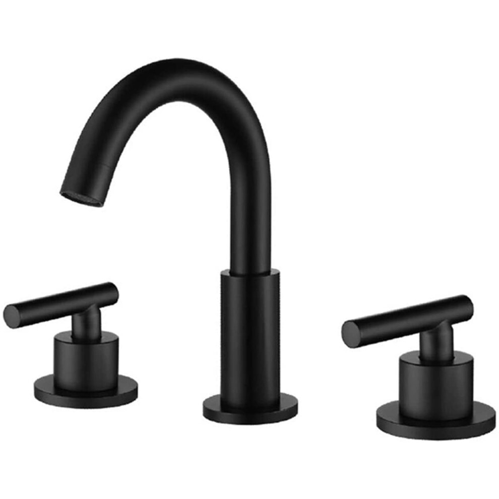 Matte Black Bathroom Faucet, Widespread, Double Handle Brass Basin Mixer Tap For Vessel Sink, 3Hole Vanity Faucet 9382693476890