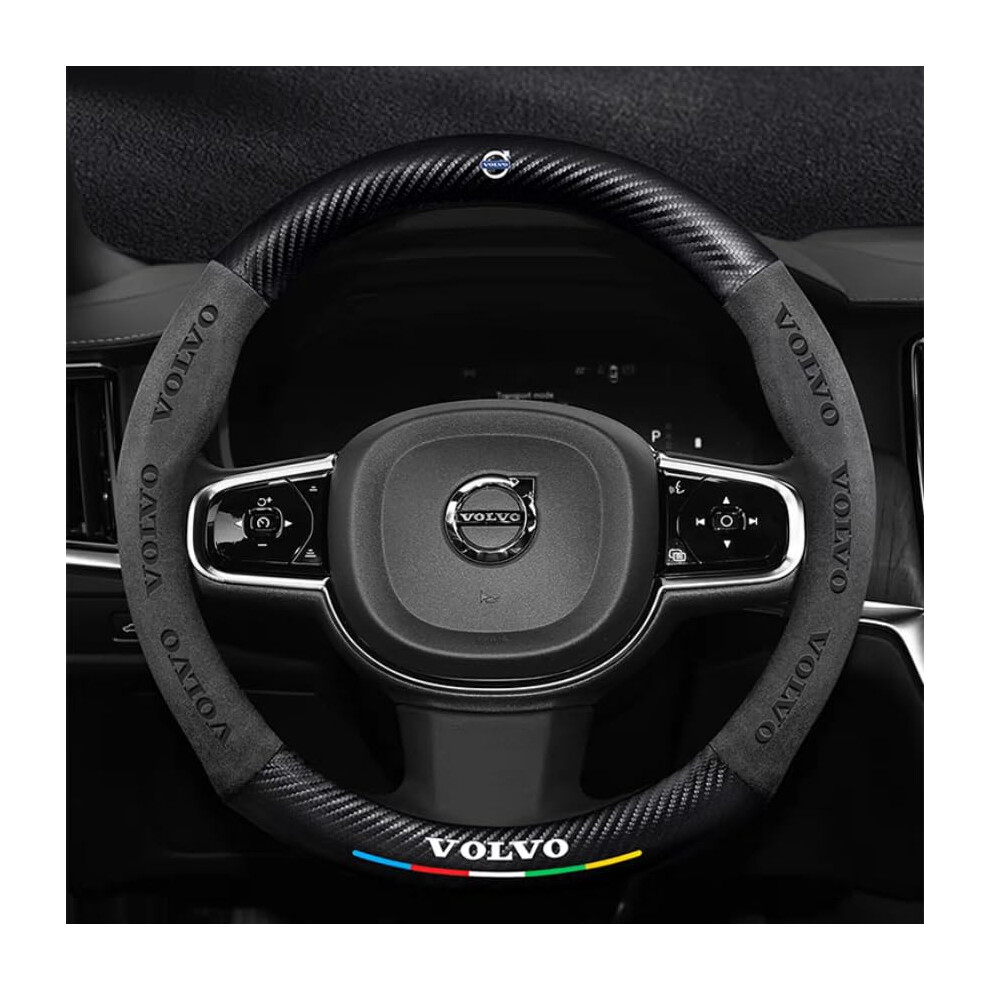Suede And Carbon Fiber Steering Wheel Cover For Volvo C70 20052013, Enhanced Grip Handmade Stitching Black 9187378528952