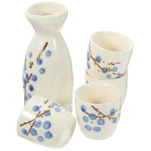 Japanese Ceramic Sake Set with Elegant Blossom Design, 5Piece Pot and Cups for Special Occasions