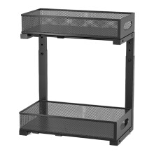 Under Sink Organizer 2Tier SlideOut Cabinet Storage Shelves Height Adjustable Black Laundry Detergent Paper Towels