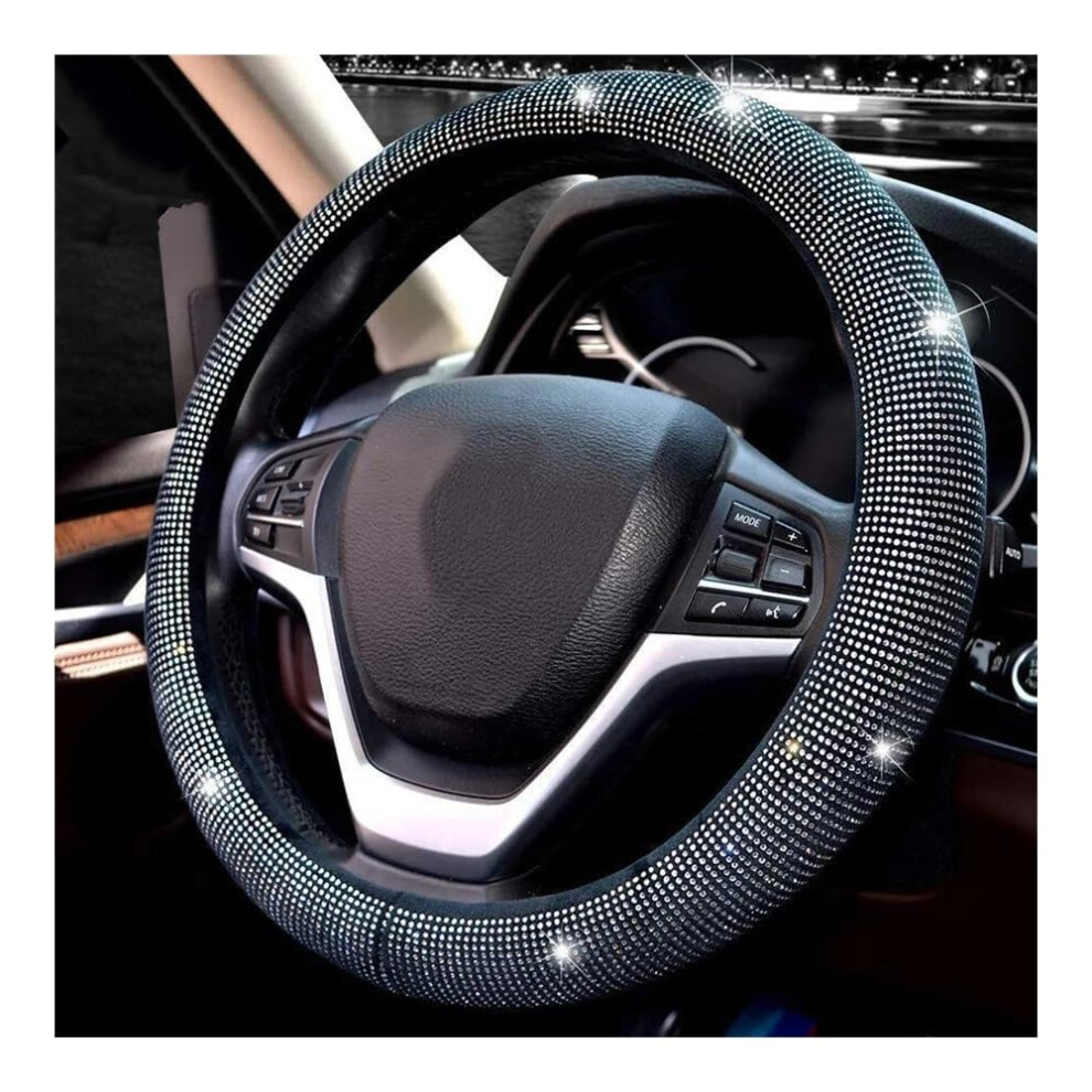 Leather Steering Wheel Cover With Crystal Diamond Rhinestones, Breathable Antislip 38Cm 9199774149150