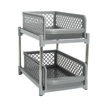 Bathroom & Kitchen Storage Organizer 2Tier Unit With Sliding Drawers Grey Compact SpaceSaving Organizer