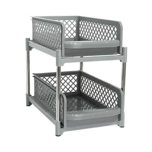 Bathroom & Kitchen Storage Organizer 2Tier Unit With Sliding Drawers Grey Compact SpaceSaving Organizer