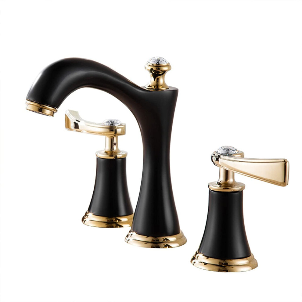 Faucet Black And Gold Bathroom Sink Vintage Widespread Double Handle Brass Basin Mixer Tap 3 Hole Hot Cold Retro Vessel 9187378529331