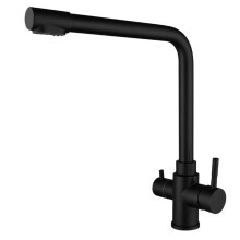 3 Way Kitchen Mixer Tap Black Stainless Steel Hot and Cold Faucet with 360 Swivel and Filter