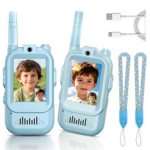 (Blue 2PCS) Video Walkie Talkies for Kids, Handheld 2 Pack Rechargeable Video Intercom Kids Walkies Talkies, Indoor Outdoor Toys for Family Games