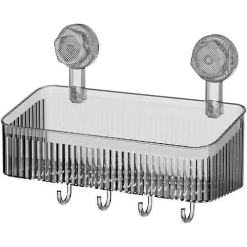 Suction Cup Storage Rack with Adjustable Hook for Bathroom or Kitchen, Transparent Gray, 30x12x10cm 1