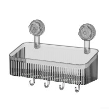 Suction Cup Storage Rack with Adjustable Hook for Bathroom or Kitchen, Transparent Gray, 30x12x10cm