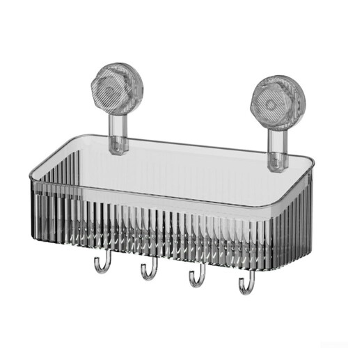 Suction Cup Storage Rack with Adjustable Hook for Bathroom or Kitchen, Transparent Gray, 30x12x10cm