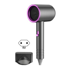 (EU plug, Grey) Powerful Travel Hairdryer Diffuser Quick Drying Hot Cold Wind Hair Dryer for Normal/Curly Hair