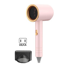 (US plug, Pink) Powerful Travel Hairdryer Diffuser Quick Drying Hot Cold Wind Hair Dryer for Normal/Curly Hair