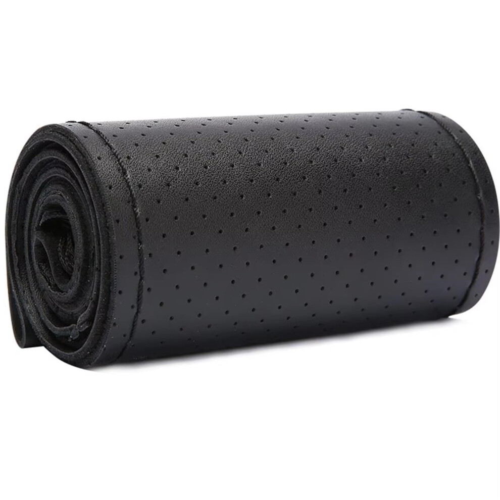 38Cm Braided Leather Car Steering Wheel Cover With Needle And Thread, Antislip Grip Black 9347817747034