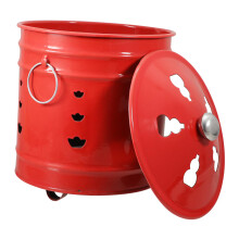 Red Enamel Burn Barrel with Ventilation, Durable Incinerator Can for Leaves and Garden Waste