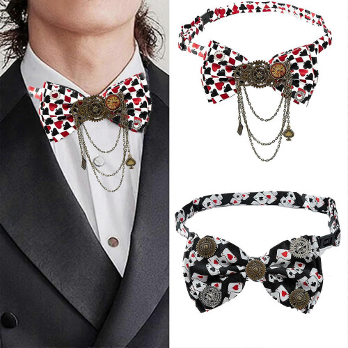(A) Halloween Themed Gear Chain Bowtie Clasp Polyester Fabric Poker Pattern Party Essential  B 1